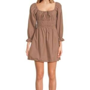 NWT Nation LTD Marisol Gathered Mini Dress in Striped Brown & Charcoal